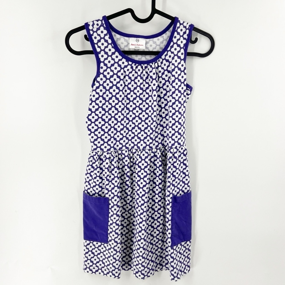 ✅ Hanna Andersson Purple White Floral Sleeveless Tank Dress‎ Pockets Size 10